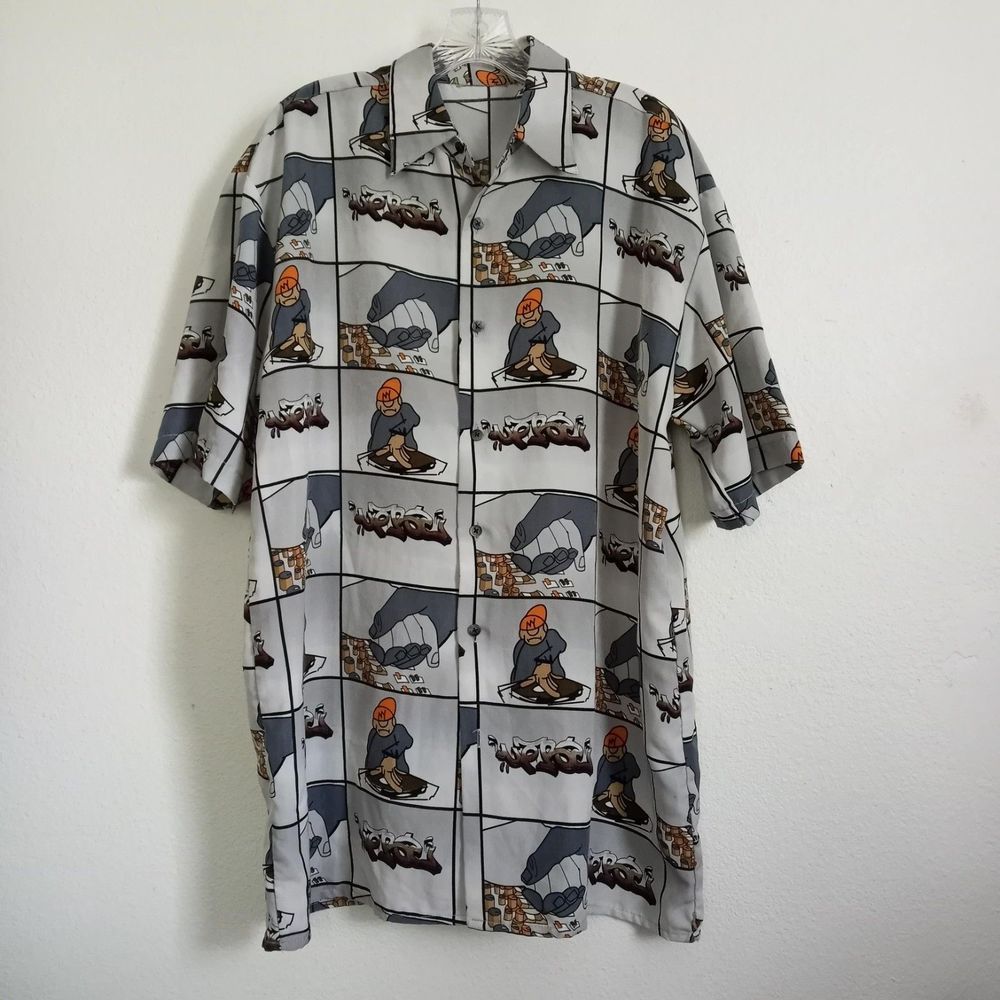 UP RO’S Vintage 1990s Hip Hop Club DJ Shirt XL RARE Graffiti Streetwear Button